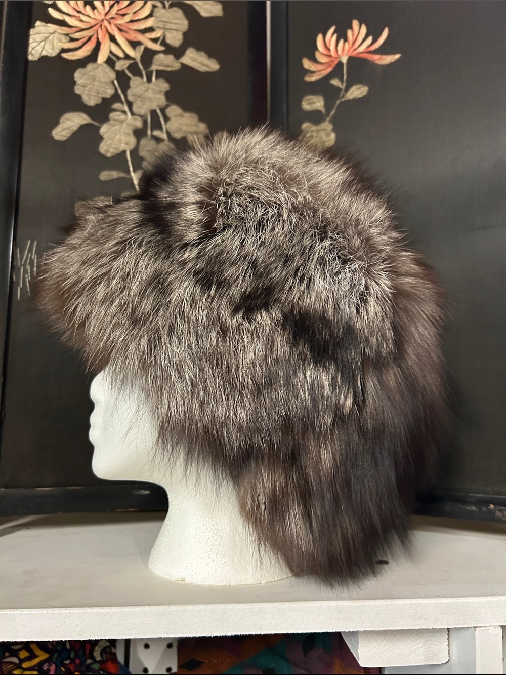 Vintage Silver Fox Fur Pillbox Hat - Brown and Gray Tones - Picture 4 of 13